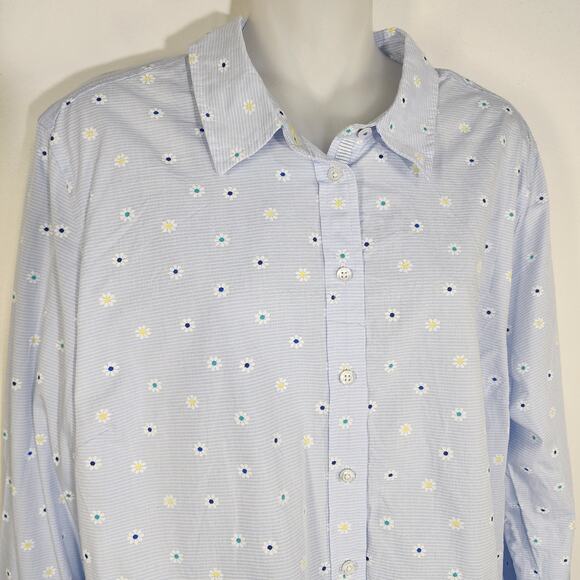 Talbots Shirt Floral Striped Button Down Sz XLP Blue Long Sleeve Preppy Coastal - Picture 3 of 8
